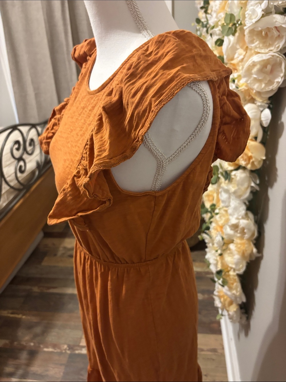 J. Crew Rust Orange Ruffle Sleeve Maxi Dress - Picture 2 of 7